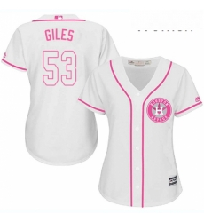 Womens Majestic Houston Astros 53 Ken Giles Replica White Fashion Cool Base MLB Jersey 