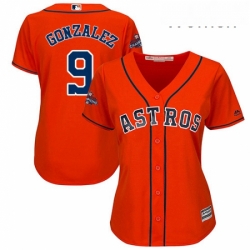 Womens Majestic Houston Astros 9 Marwin Gonzalez Replica Orange Alternate 2017 World Series Champions Cool Base MLB Jersey 