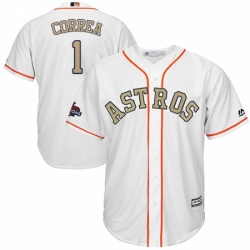 Youth Majestic Houston Astros 1 Carlos Correa Authentic White 2018 Gold Program Cool Base MLB Jersey
