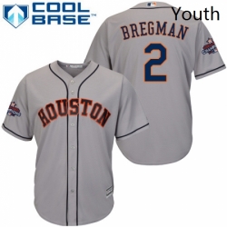 Youth Majestic Houston Astros 2 Alex Bregman Replica Grey Road 2017 World Series Champions Cool Base MLB Jersey