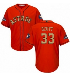 Youth Majestic Houston Astros 33 Mike Scott Authentic Orange Alternate 2018 Gold Program Cool Base MLB Jersey