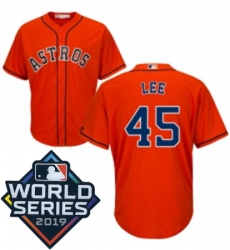 Youth Majestic Houston Astros 45 Carlos Lee Orange Alternate Cool Base Sitched 2019 World Series Patch Jersey