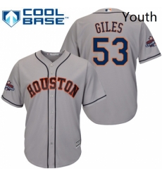 Youth Majestic Houston Astros 53 Ken Giles Authentic Grey Road 2017 World Series Champions Cool Base MLB Jersey 