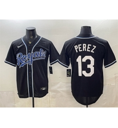 Men Kansas City Royals  13 Salvador Perez Black 2026 Fashion Replica Black Out Stitched Baseball Jersey