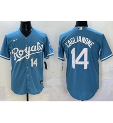Men Kansas City Royals 14 Jac Caglianone Light Blue Flexl Base Stitched Baseball Jersey Men Kansas City Royals 14 Jac Caglianone Light Blue Flexl Base Stitched Baseball Jersey