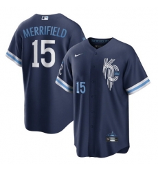 Men Kansas City Royals 15 Whit Merrifield 2022 Navy City Connect Cool Base Stitched Jerse