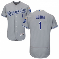 Mens Majestic Kansas City Royals 1 Ryan Goins Grey Road Flex Base Authentic Collection MLB Jersey