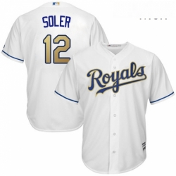 Mens Majestic Kansas City Royals 12 Jorge Soler Replica White Home Cool Base MLB Jersey