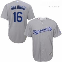 Mens Majestic Kansas City Royals 16 Paulo Orlando Replica Grey Road Cool Base MLB Jersey