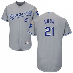 Mens Majestic Kansas City Royals 21 Lucas Duda Grey Road Flex Base Authentic Collection MLB Jersey