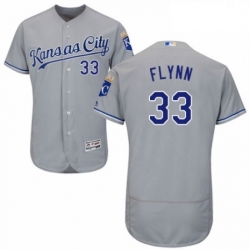 Mens Majestic Kansas City Royals 33 Brian Flynn Grey Road Flex Base Authentic Collection MLB Jersey