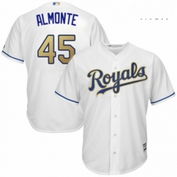 Mens Majestic Kansas City Royals 45 Abraham Almonte Replica White Home Cool Base MLB Jersey 