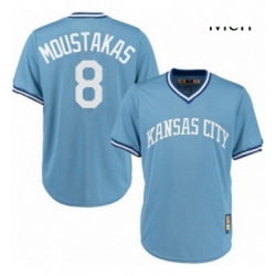 Mens Majestic Kansas City Royals 8 Mike Moustakas Authentic Light Blue Cooperstown MLB Jersey