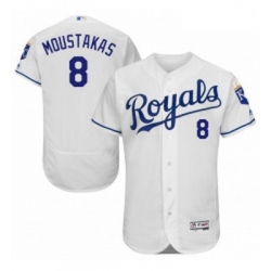 Mens Majestic Kansas City Royals 8 Mike Moustakas White Flexbase Authentic Collection MLB Jersey