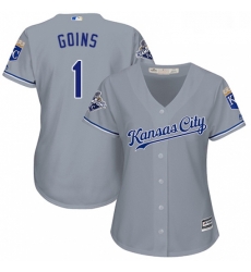 Womens Majestic Kansas City Royals 1 Ryan Goins Authentic Grey Road Cool Base MLB Jersey 