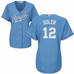 Womens Majestic Kansas City Royals 12 Jorge Soler Authentic Light Blue Alternate 1 Cool Base MLB Jersey