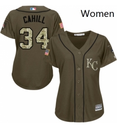 Womens Majestic Kansas City Royals 34 Trevor Cahill Authentic Green Salute to Service MLB Jersey 