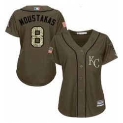 Womens Majestic Kansas City Royals 8 Mike Moustakas Authentic Green Salute to Service MLB Jersey