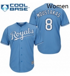 Womens Majestic Kansas City Royals 8 Mike Moustakas Replica Light Blue Alternate 1 Cool Base MLB Jersey