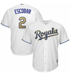 Youth Majestic Kansas City Royals 2 Alcides Escobar Authentic White Home Cool Base MLB Jersey