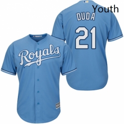 Youth Majestic Kansas City Royals 21 Lucas Duda Authentic Light Blue Alternate 1 Cool Base MLB Jersey 