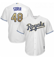 Youth Majestic Kansas City Royals 48 Joakim Soria Replica White Home Cool Base MLB Jersey