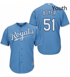 Youth Majestic Kansas City Royals 51 Blaine Boyer Replica Light Blue Alternate 1 Cool Base MLB Jersey 