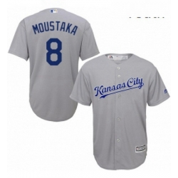 Youth Majestic Kansas City Royals 8 Mike Moustakas Replica Grey Road Cool Base MLB Jersey