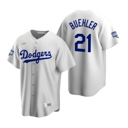 Men Brooklyn Los Angeles Dodgers 21 Walker Buehler White 2020 World Series Champions Cooperstown Collection Jersey