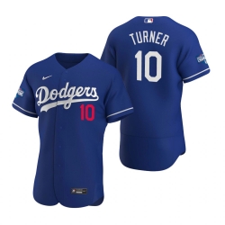 Men Los Angeles Dodgers 10 Justin Turner Royal 2020 World Series Champions Flex Base Jersey