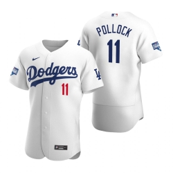 Men Los Angeles Dodgers 11 A J  Pollock White 2020 World Series Champions Flex Base Jersey