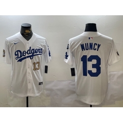 Men Los Angeles Dodgers 13 Max Muncy White 2024 World Series With Fernando Memorial Patch Home Limited Stitched Baseball Jersey 2