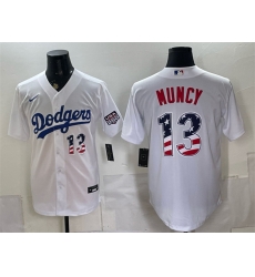Men Los Angeles Dodgers  13 Max Muncy White USA 250 Fourth of July Home Stitched Baseball Jersey