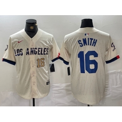 Men Los Angeles Dodgers 16 Will Smith Cream Stitched Baseball Jersey 1