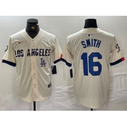 Men Los Angeles Dodgers 16 Will Smith Cream Stitched Baseball Jersey 2