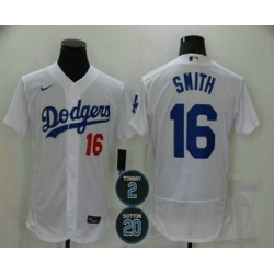 Men Los Angeles Dodgers 16 Will Smith White 2 20 Patch Stitched MLB Flex Base Nike Jersey