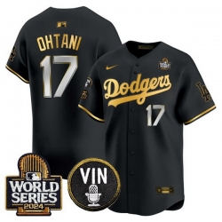 Men Los Angeles Dodgers 17 Shohei Ohtani Black Gold 2024 World Series Vin  26 Kobe Patch Limited Stitched Baseball Jersey