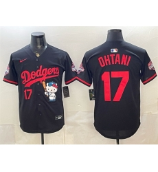 Men Los Angeles Dodgers  17 Shohei Ohtani Black Hello Kitty Night 2025 World Series Champions Patch Stitched Baseball Jersey