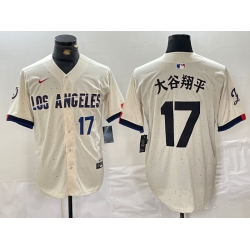 Men Los Angeles Dodgers 17 Shohei Ohtani Cream Stitched Baseball Jersey 2 I