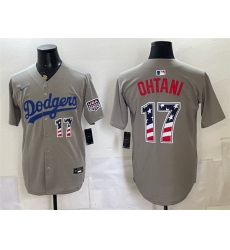 Men Los Angeles Dodgers 17 Shohei Ohtani Grey 250 Fourth of July Road Stitched Baseball Jersey Men Los Angeles Dodgers 17 Shohei Ohtani Grey 250 Fourth of July Road Stitched Baseball Jersey