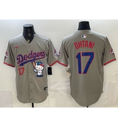 Men Los Angeles Dodgers 17 Shohei Ohtani Grey Hello Kitty Night 2025 World Series Champions Patch Stitched Baseball Jersey Men Los Angeles Dodgers 17 Shohei Ohtani Grey Hello Kitty Night 2025 World Series Champions Patch Stitched Baseball Jersey