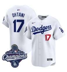 Men Los Angeles Dodgers 17 Shohei Ohtani White 2025 World Series Champions Stitched Baseball Jersey