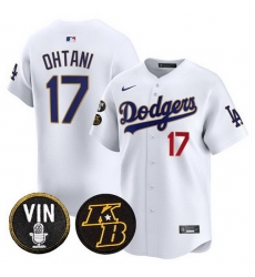 Men Los Angeles Dodgers  17 Shohei Ohtani White 2026 Vin   Kobe Patch Gold Trim Vapor Premier Limited Stitched Baseball Jersey
