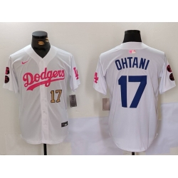 Men Los Angeles Dodgers 17  Shohei Ohtani White Pink Vin  26 Kobe Patch Stitched Baseball Jersey 1