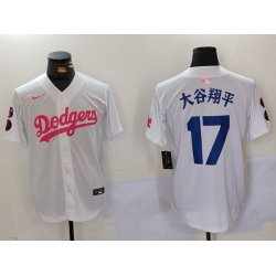 Men Los Angeles Dodgers 17  Shohei Ohtani White Pink Vin  26 Kobe Patch Stitched Baseball Jersey  3