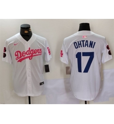 Men Los Angeles Dodgers 17 Shohei Ohtani White Pink Vin  26 Kobe Patch Stitched Baseball Jersey