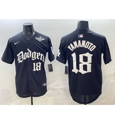Men Los Angeles Dodgers 18 Yoshinobu Yamamoto Black 2025 LA Gothic Style With 2025 World Series Patch Vapor Premier Limited Stitched Baseball Jersey