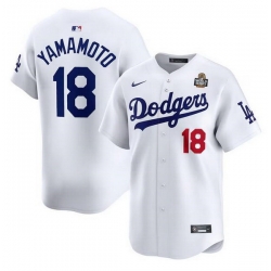 Men Los Angeles Dodgers 18 Yoshinobu Yamamoto White 2024 World Series Home Limited Stitched Baseball Jersey