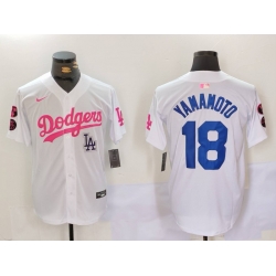 Men Los Angeles Dodgers 18 Yoshinobu Yamamoto White Pink Vin  26 Kobe Patch Stitched Baseball Jersey 1