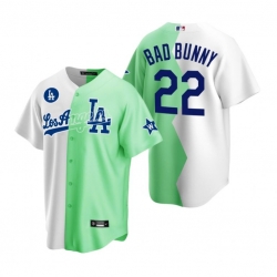 Men Los Angeles Dodgers 22 Bad Bunny 2022 All Star White Green Cool Base Stitched Baseball Nike Jersey